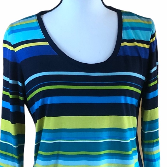 Liz Claiborne shirt w/ scoop neck & stripes. Sz M - Picture 1 of 5